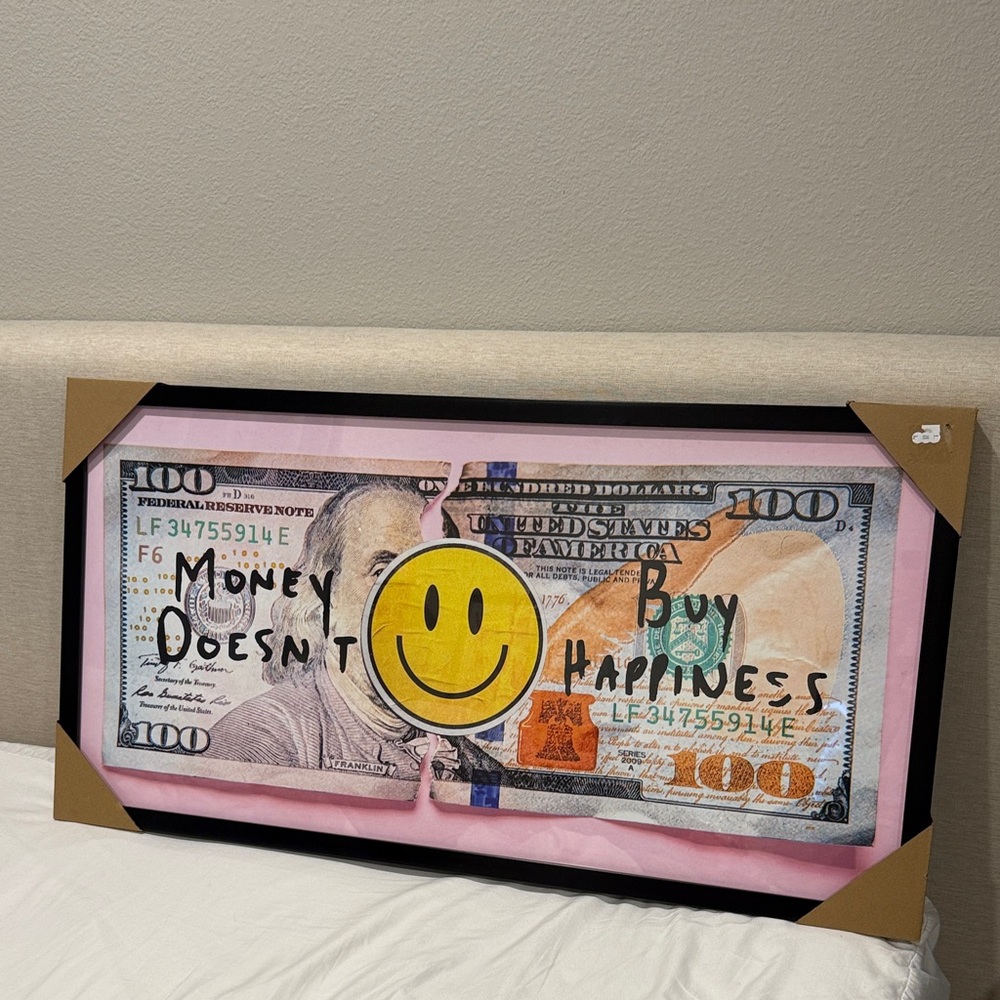 Framed Art with Smiley Face and Money Design